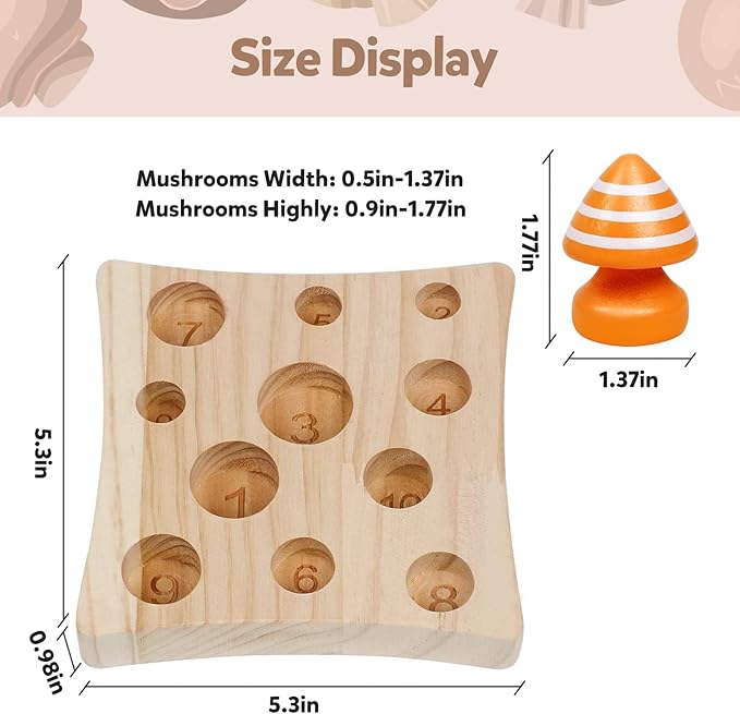 Toddler Toys,Montessori Wooden Sensory Early Educatioanl Learning Fine Motor & Shape Sorter Toy,Matching Games with Mushroom Puzzle,Fun Easter Basket Stuffers Birthday Gift for Boys Girls
