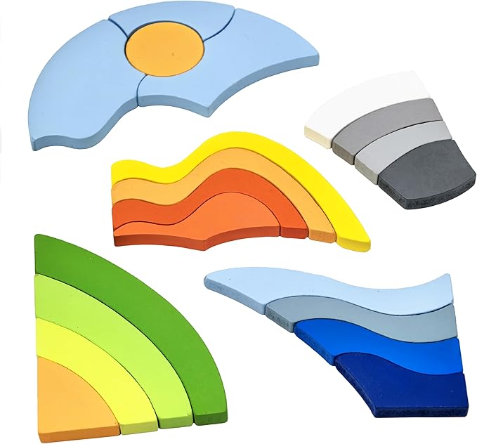 Activities for Dementia Patients, 20 Pieces Wooden Puzzles Game for Seniors, Colorful Hill Pattern Match Alzheimers Products for Elderly, Tile Matching Board Memory Cognitive Gifts