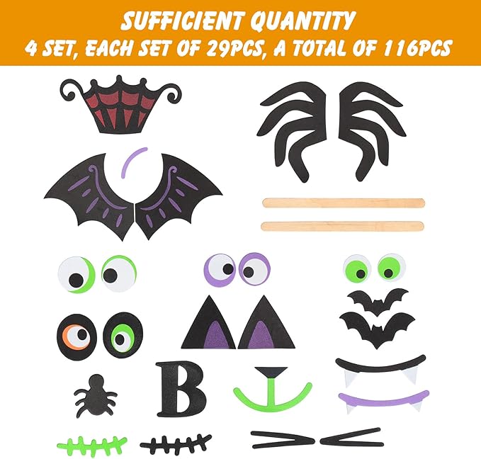 16 Packs Foam Halloween Pumpkins Decorations Stickers, Make Funny Pumpkins Craft Kits for Holiday Decor Kit Party Best Gift for Kids Adult Girls Boys DIY Jack-O-Lantern Pumpkin
