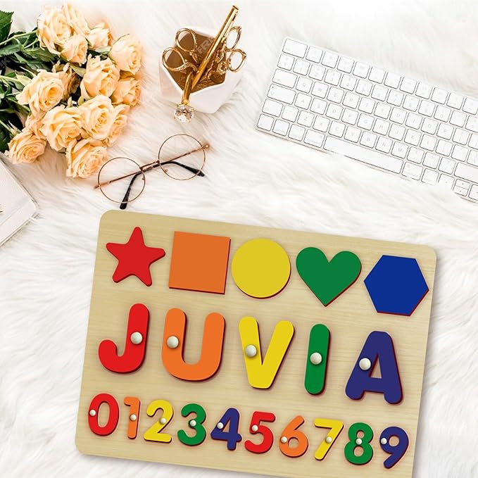 Custom Name Puzzles for Toddlers 1-3 - Name Puzzle for Kids, Personalized Wooden Animal Puzzle, Baby Gifts, Baby Shower, Christmas, Newbaby Gift, Gifts for 1 2 3 Years Old (Circle-number-02)