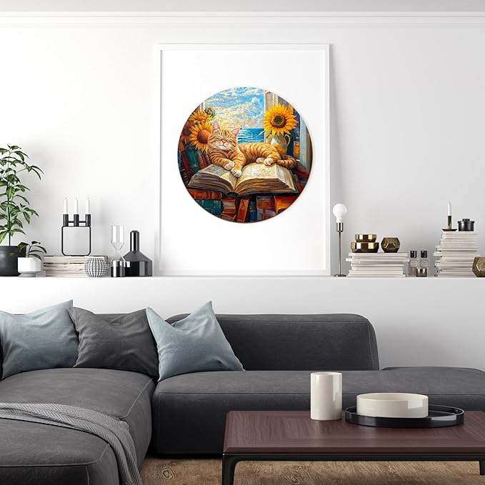 Wooden Puzzles for Adults, Wooden Jigsaw Puzzles for Adults Kids, Lazy Orange Cat Unique Shaped Wood Puzzles Adult, Creative Birthday Gifts for Friends Family Game (13.4 * 13.4in 300pcs)