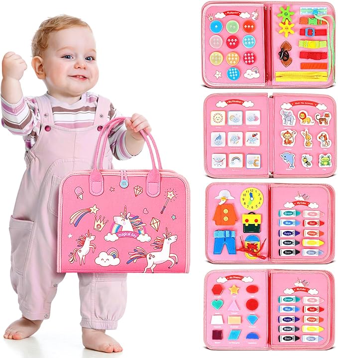 Montessori Busy Board Toys for One Year Old Girl Birthday Gifts,Educational Preschool Learning Activities Sensory Travel Toys for 1 2 3 Year Old, for Toddlers 1-3