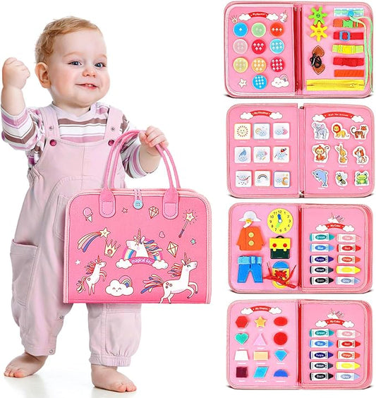 Montessori Busy Board Toys for One Year Old Girl Birthday Gifts,Educational Preschool Learning Activities Sensory Travel Toys for 1 2 3 Year Old, for Toddlers 1-3