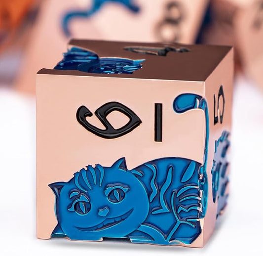 Metal DND Cat Dice 7PCS Polyhedral RPG Dice Set with Gift Case for Dungeons Dragons Role Playing Game, D and D Dice D6 D8 D10 D12 D20 D% (Copper Blue)