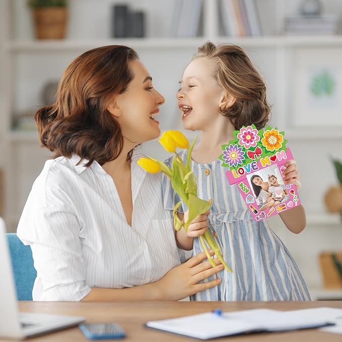 24 PCS Mother's Day Picture Frame Ornaments Paper DIY Photo Frame Craft Set Hanging Decorations For Mother Gifts(Flower)