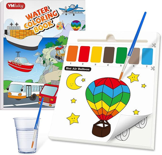 Paint with Water Books for Kid,Transport Coloring Book with Watercolor Paint Set Kids,Travel Coloring Kit，Arts and Crafts Suitable for Birthday