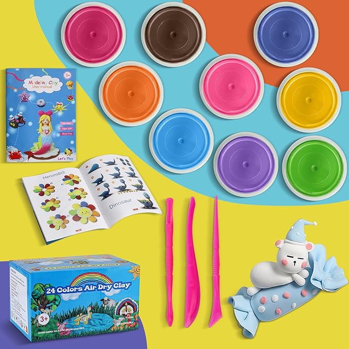 ifergoo Modeling Clay Kit for Kids - 24 Colors Magic Air Dry Clay, Ultra Light,Safe & Non-Toxic, Great DIY Gift for Age 3-12 Boys and Girls Children
