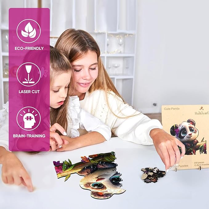 Wooden Puzzles for Adult 200 Pieces,Panda Wooden Jigsaw Puzzles,Unique Shape Puzzles for Adults and Kids,Fun Challenging Creative Gift,10.6"x11.4"