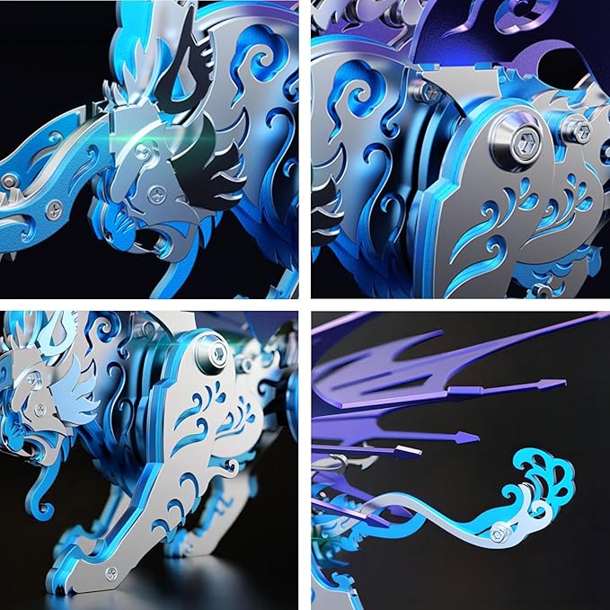 3D Metal Puzzles for Adults,3D Metal Model Kits Mechanical Qiong Qi Blue,Steel 3D Puzzles Stainless Steel Ornaments for Adults Home Decor Art Craft Gifts Toys