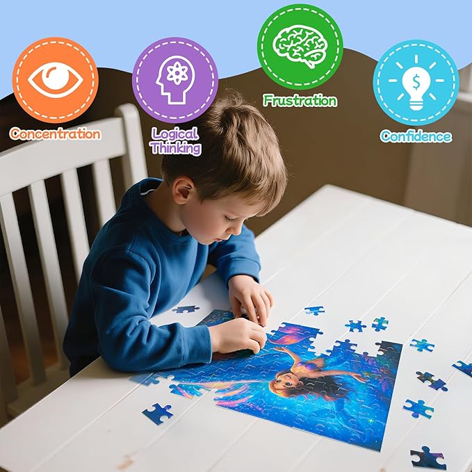 100-Piece Mermaid and Whale Jigsaw Puzzle for Kids Ages 4-6 6-8 8-10, Fantasy Underwater Puzzle with Magical Ocean Scene – Educational Toys and Birthday Gift for Girls and Boys