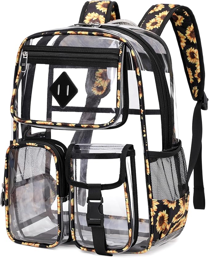 Clear Backpack for School,Heavy Duty PVC Transparent Bookbag for Girls Stadium Approved See Through Backpack