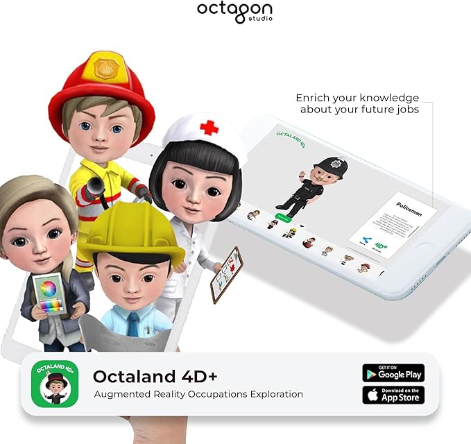 4D+ Augmented Reality Flashcards for Kids – Educational STEM Cards with Free App – Interactive Learning for Ages 4+ (Octaland 4D+)