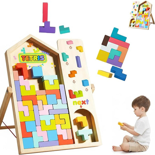 Montessori Brain Blocks, Colored 3D Wooden Russian Puzzle, Develops Logic & Spatial Reasoning, Wooden Stacking Puzzle Giant Board Game, Open-Ended Play Thinking for Boys and Girls (A)