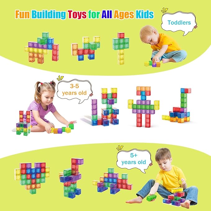 48PCS Magnetic Blocks - 1.38 inch Building Blocks for Toddlers, STEM Building Toy for Kids, Montessori Toys for 2 3 4 5 6+ Year Old, Magnet Sensory Travel Toys Christmas Birthday Gifts for Boys Girls