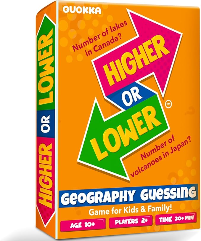 QUOKKA Trivia Board Games for Kids and Adults - Version V2.0 - Family Night Geography Games - Higher or Lower Trivia Cards - Guess Fun Questions - 2 + Players - Challenge Your Geography Knowledge
