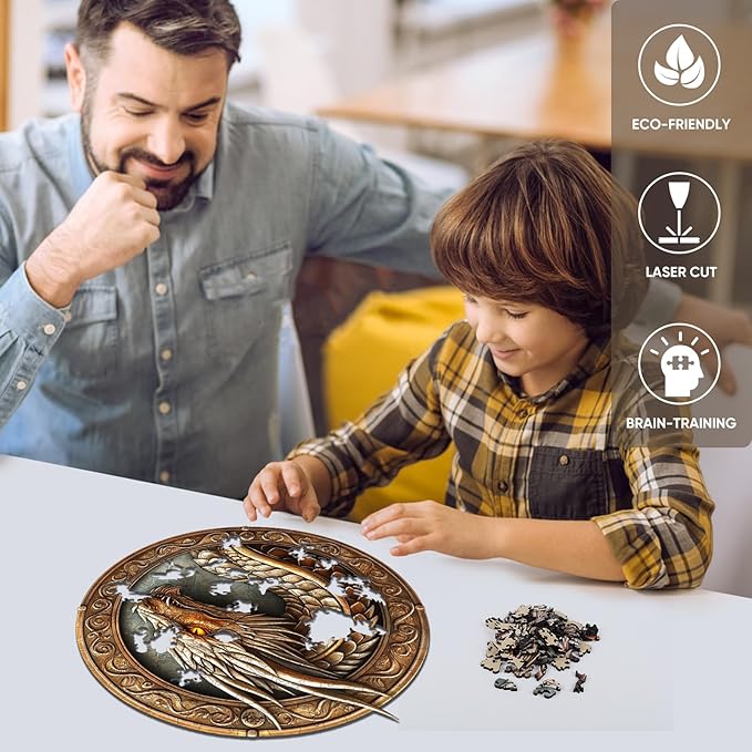 Wood Puzzles Adult, 200 Pieces Dragon Wooden Puzzles,Extra Thick 5MM,Unique Shaped Jigsaw Puzzles for Adults and Kids,Best Birthday Gift and Family Game,11.2"*11.2"