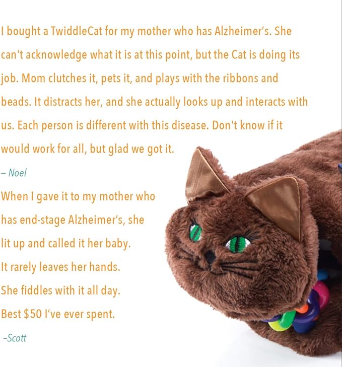Twiddle - Premium Dementia Activities for Seniors - Comforting Alzheimer’s Products for Elderly - Engaging Sensory Items for Adults and Kids (Brown Cat)