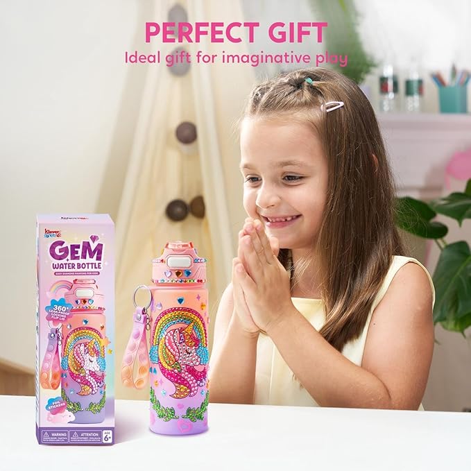 Klever Kits Decorate Your Own Water Bottle Kits for Girls Age 6+, Unicorn DIY Gem Diamond Painting Crafts, Girl Birthday Gift Arts and Crafts Fun Arts for Girls Birthday Christmas