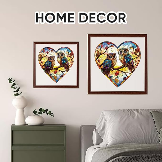 Ruikiyart Wooden Puzzles for Adults, 5MM 200 Pie ces Glass Owls Wooden Jigsaw Puzzles, Birds Unique Shaped Puzzle Gifts for Adults and Kids on Thanksgiving, Family Puzzle Games(11.2"*11.2")