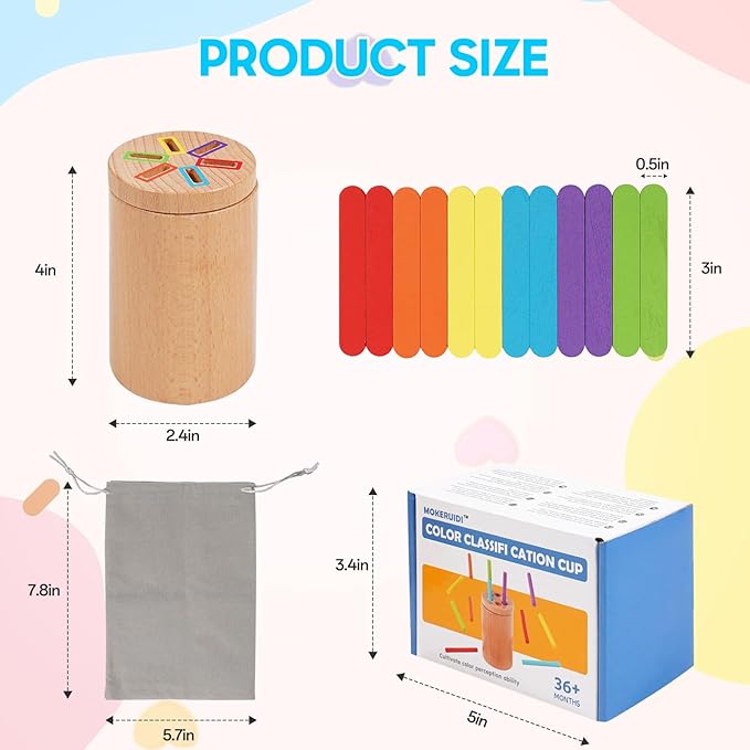 Montessori Toys for 1-3 Year Old, Fine Motor Skills Toys for 2-3 Year Old Wooden Color Sorting Stacking Toy for 18 Month+ Old Boys Girls Educational Gift for 3 4 5 Year Old Kids Birthday