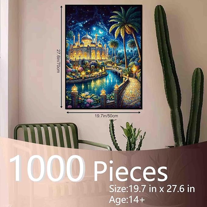 Arab Palace Night View Jigsaw Puzzle，Beautiful Scenery 1000 Pieces Jigsaw Puzzles for Adults，27 x 20 Inches Puzzles for Families，HD Quality Puzzle Gift，Family Activity for Game Nights