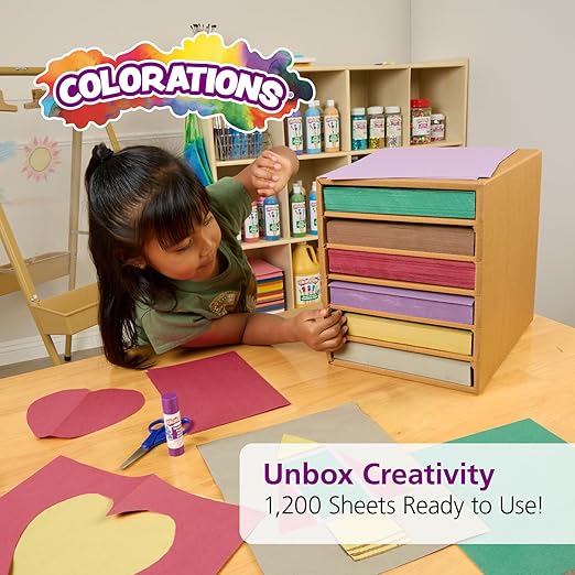 Colorations Lightweight Construction with Organizer - 1200 Sheets - 9" x 12", Assorted Colors, Bulk Arts and Crafts Supplies, Classroom Must Haves