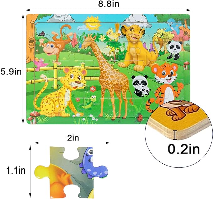 Wooden Jigsaw Puzzles for Kids Ages 3-5 Year Old, 6 Pack 30 Pieces Kids Puzzles Colorful Preschool Educational Learning Toys Present Set for Toddler Children Boys and Girls