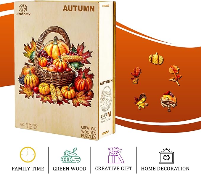 Jigfoxy Wooden Puzzles for Adults, Fall Wood Puzzles Adult, Unique Animal Shape Wooden Jigsaw Puzzles for Adults, Birthday Gifts for Puzzle Lovers, Family (M-11.4 * 10.1in-190pcs)