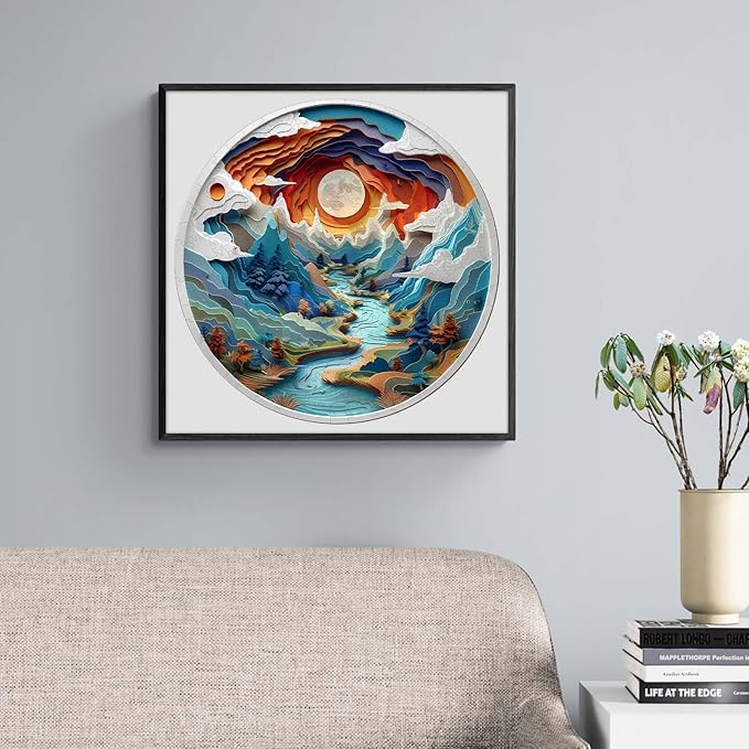 Wooden Puzzles for Adults, Wooden Cave Puzzles, Flat Puzzles with 3D Visual Effect When Completed, Christmas Birthday Gifts for Puzzle Lover, Wood Adult Puzzles (S-8.5 * 8.5in 100pcs), Small