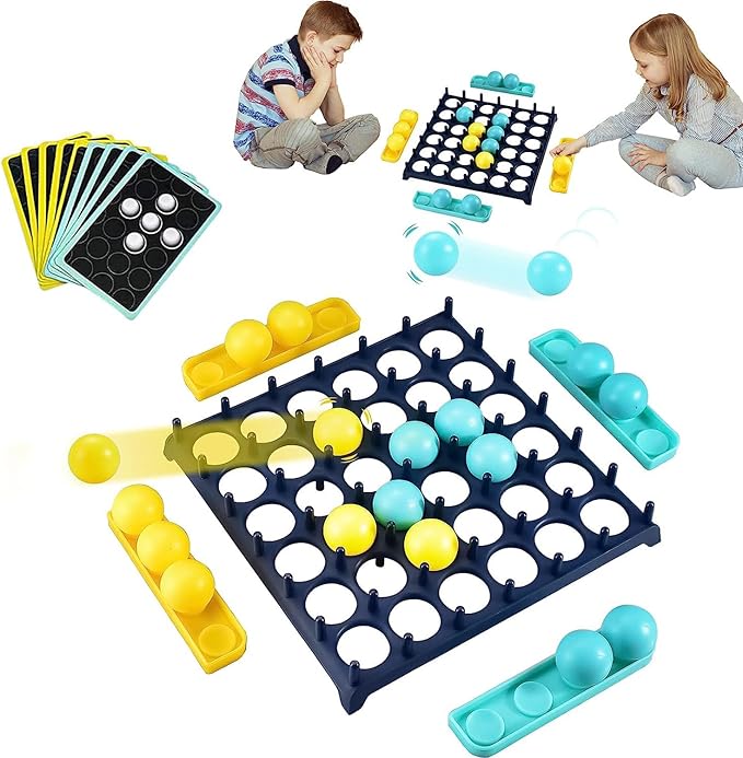 Bounce Ball Parent Child Interactive Party Table Games with 9 Cards with Different Patterns,16 Balls and 1 Game Grid,Kid,Teens and Adults Family Party Game,2-4 Palyers Game
