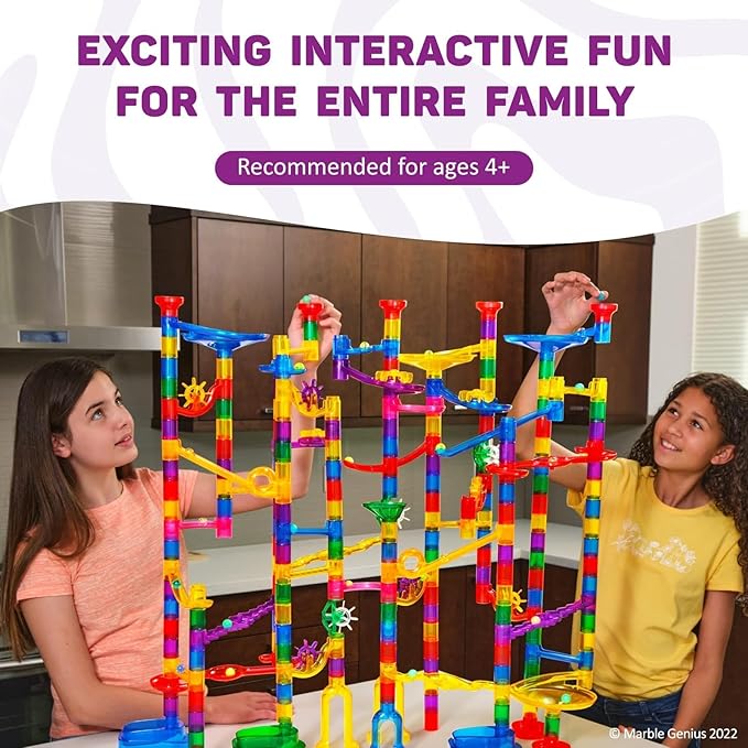 Marble Genius Glow Marble Run Track Race Super Set for Kids Age 4+ - 200 pcs, Glow in The Dark, STEM Educational Building Block, Color Instruction Manual, Great Gifts for Kids