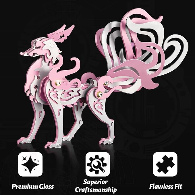 3D Metal Puzzles,3D Metal Puzzle for Adults,Mechanical Model Kit Fox Pink,Steel 3D Puzzles Stainless Steel Ornaments for Adults Home Decor Art Craft Gifts Toys.