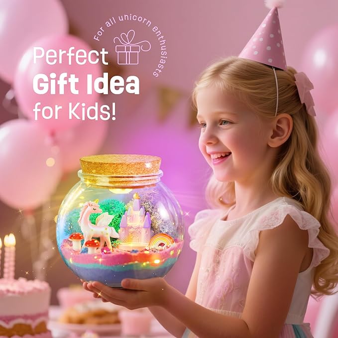 Unicorn Gifts for Girls - Light Up Terrarium Kit for Kids - DIY Unicorn Toys for Girls Age 4 5 6 7 8-12 Year Old, Arts and Crafts Kit for Kids, Halloween Birthday Christmas Gifts