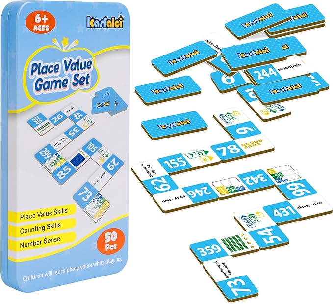 Place Value Dominoes Set,Math Manipulatives Games for Kids,Counting Toys,Learning Games,Preschool Learning Activities,Homeschool Supplies,Kindergarten Classroom Must Haves,1st 2nd 3rd Grade
