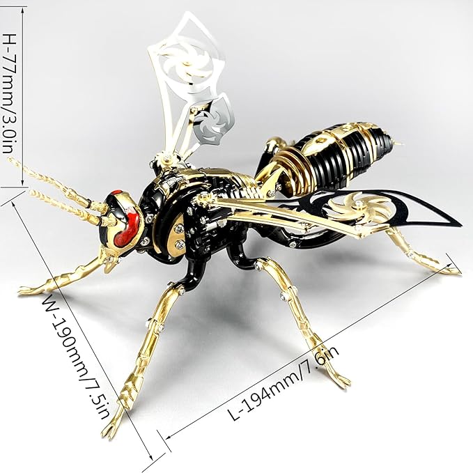 3D Metal Wasp Puzzles for Adults Model Kits Mechanical Puzzle Building Blocks, Difficult DIY for Assembly Gifts for Men (Metal Wasp-Black Golden)