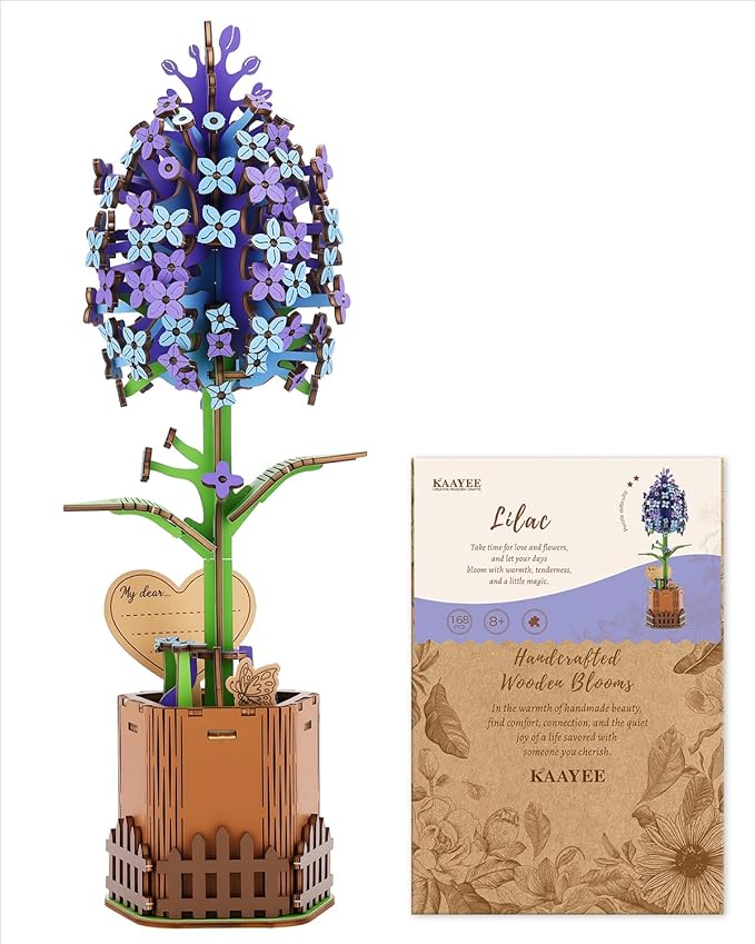 Welsky 3D Lilac Wooden Puzzles for Adults, DIY Wooden Flower Craft Kit, Artificial Flowers Model Kit to Assemble for Adults.(3.25 * 2.9 * 9.48 in 168PCS)