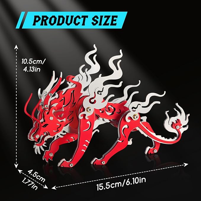 3D Metal Puzzles for Adults, Metal Model Kits for Adults Candling Dragon, Mechanical 3D Puzzle Stainless Steel Ornaments for Men Women Art Craft Gifts Toys(Red).