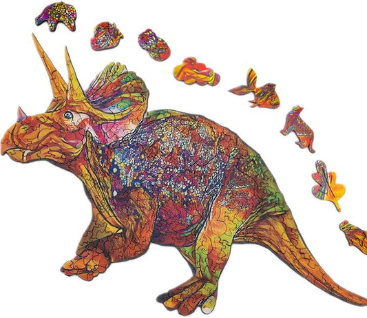 Wooden Jigsaw Puzzle for Adults,Unique Triceratops Dinosaur Animals Shaped Magic Puzzle Pieces Best Gift for Adults,Can be Used as a Cool Mouse Pad,277pcs (17.32x9.05 in) 02