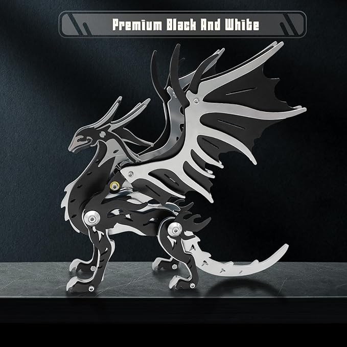 3D Metal Puzzles,3D Metal Puzzle for Adults,Mechanical Model Kit Magic Wing Dragon Black Silver,Steel 3D Puzzles Stainless Steel Ornaments for Adults Home Decor Art Craft Gifts Toys.
