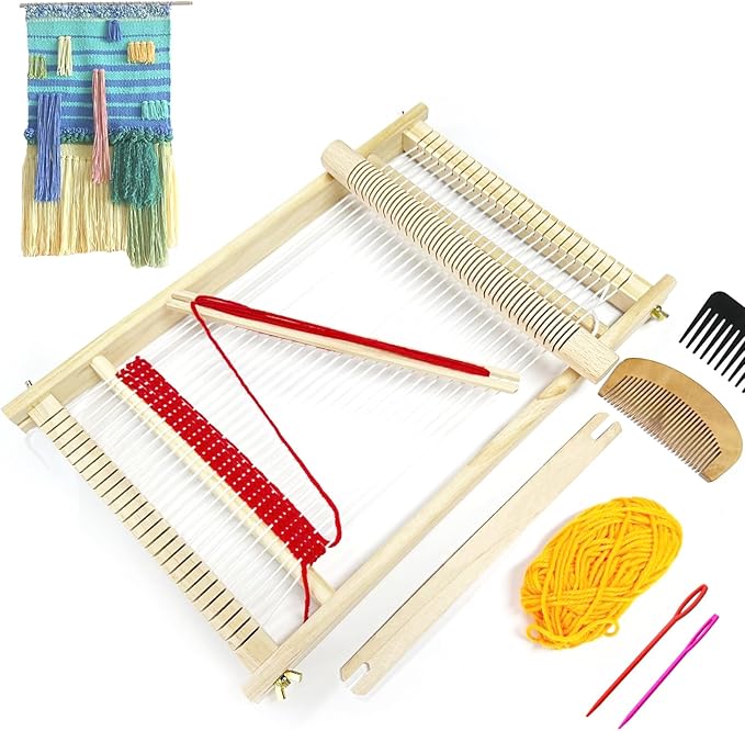 Sawvolker Wooden Multi-Craft Weaving Loom Kit,15.5" H x 9.85" W Large Weaving Frame Loom for Beginners Kids Adult Seniors Crafts,Hand-Knitting Weaving Machine with Shuttles Handcraft Weaving Loom