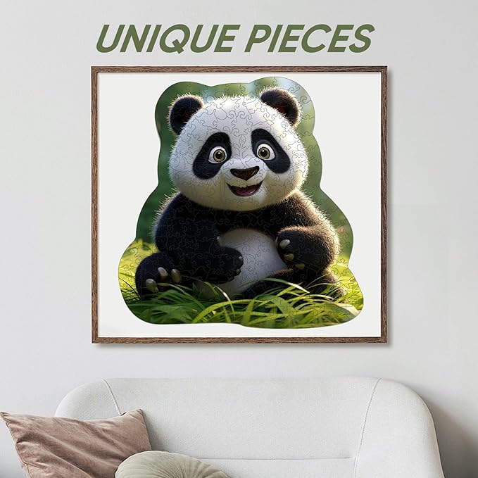 Wooden Jigsaw Puzzle, 200 Pcs Unique 3D Shape Jigsaw Puzzles, Wood Puzzle Gift Box Packing, Medium Size Letter, Creative Gift for Adults and Kids, Fun Challenging (200PCS, Panda)