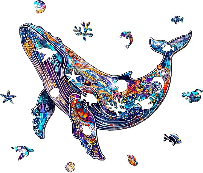 Wooden Puzzle for Adults - Blue Whale Wood Puzzles Adult - Unique Animal Shape Wooden Jigsaw Puzzles for Adults - Birthday Gifts for Puzzle Lovers, Family (12.2 * 9.7in)