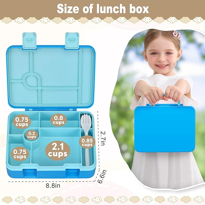 Chill Bento Lunch Box for Kids Adult with Ice Pack Keep Food Cold Fresh 5-Compartment Reusable Leak Proof Lunch Container for Girl Boy School Dishwasher & Freezer Safe
