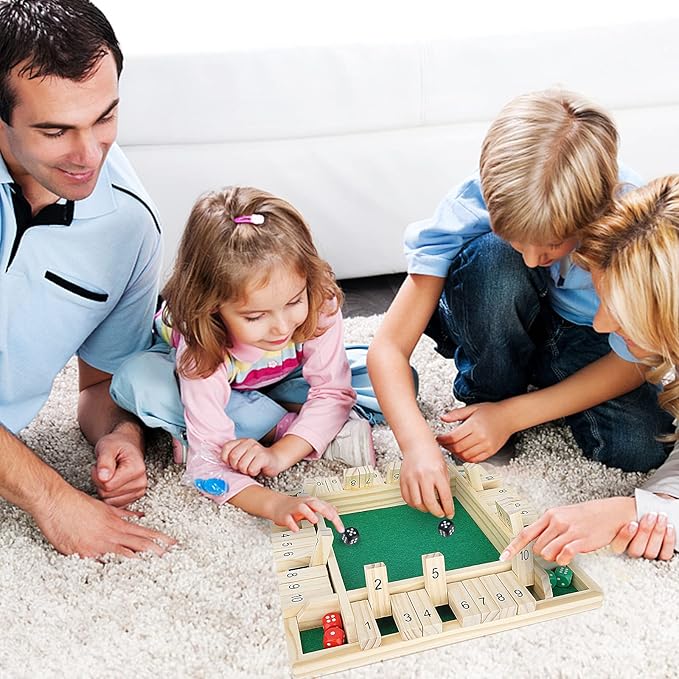 Shut The Box Dice Game,Wooden Board Table Math Game for 1-4 Players,Classic Family Game with 12 Dices for Kids Adults Pub Classroom or Home(12 Inches)