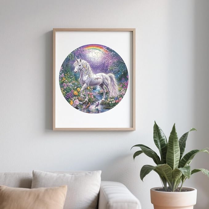 Wooden Puzzles for Adults - 200 Pieces Wooden Puzzle Fantasy Unicorn - Unique Animal Shape Wood Cut Puzzles - Eco-Friendly Home Office Decor (M-11.4 * 11.3in)