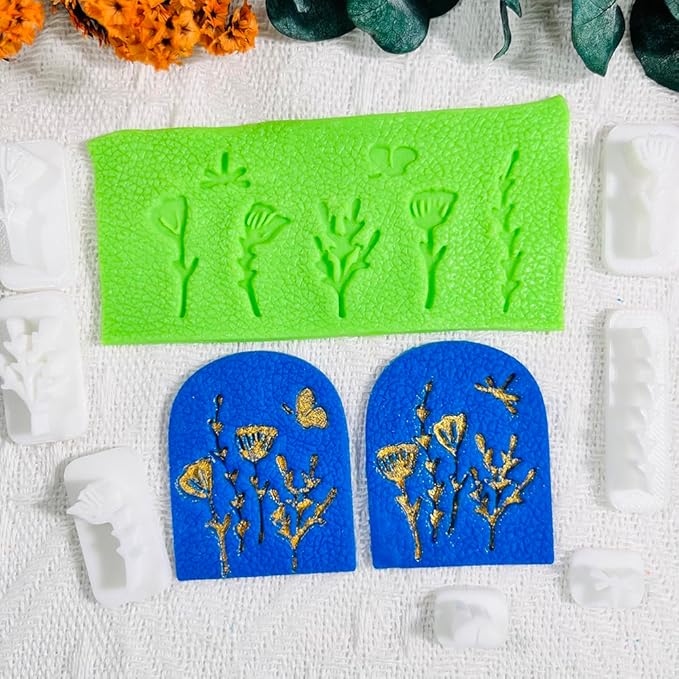 Polymer Clay Molds Nature Garden Set – 7PCS Botanical and Insect Texture Clay Molds for Polymer Clay Jewelry, Floral Clay Tools for Earrings, Crafts and Nature-Inspired Designs