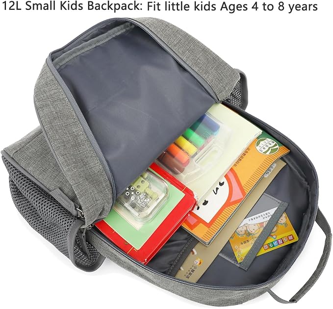 FlowFly Kids Backpack for Toddler Boys Girls, Simple Lightweight Bookbag for Daycare Kindergarten Elementary School Travel, Small Modern Bag (Medium 15''), Grey