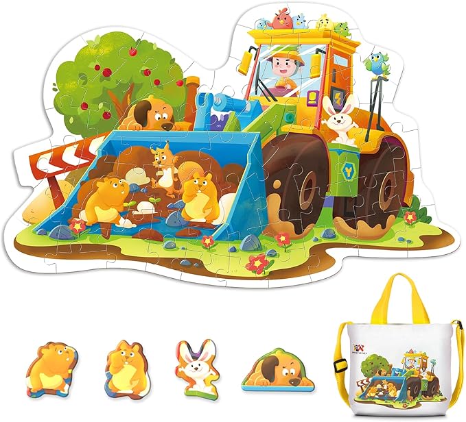 ELX 58 Piece Trick Dozer Jigsaw Puzzle for Kids 3+, Large Floor Puzzle for Preschool Learning with Storage Bag, Educational Toy Gift Birthday and Christmas for Boys Girls