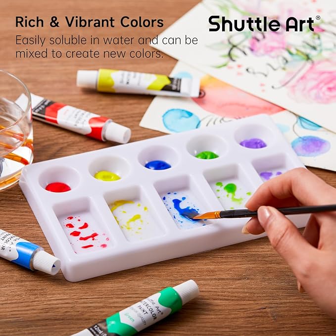 Shuttle Art 48 Pack Watercolor Paint Set, 36 Colors Watercolor Paint in Tubes (12ml Each) with 10 Brushes, 1 Watercolor Pad, 1 Palette, Premium Watercolor Kit for Artist, Beginners, Kids
