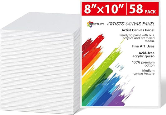 Simetufy 58 Pack 8x10 Inch Canvas Boards for Painting, Bulk Blank Canvas Panels Gesso Primed Acid-Free 100% Cotton for Acrylics Oil Watercolor Tempera Paints